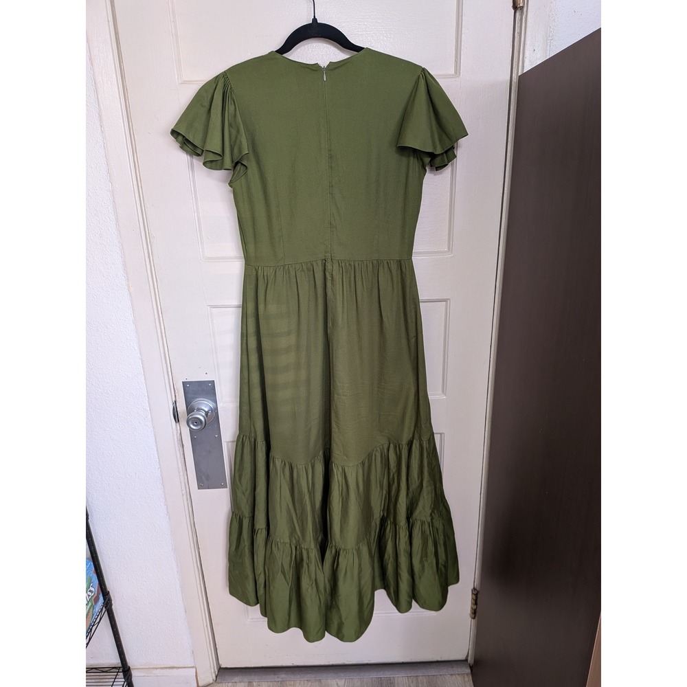 Sachin & Babi Cotton Tiered Flutter Sleeve Midi Dress Green Size 8 Anthropologie - Picture 8 of 10